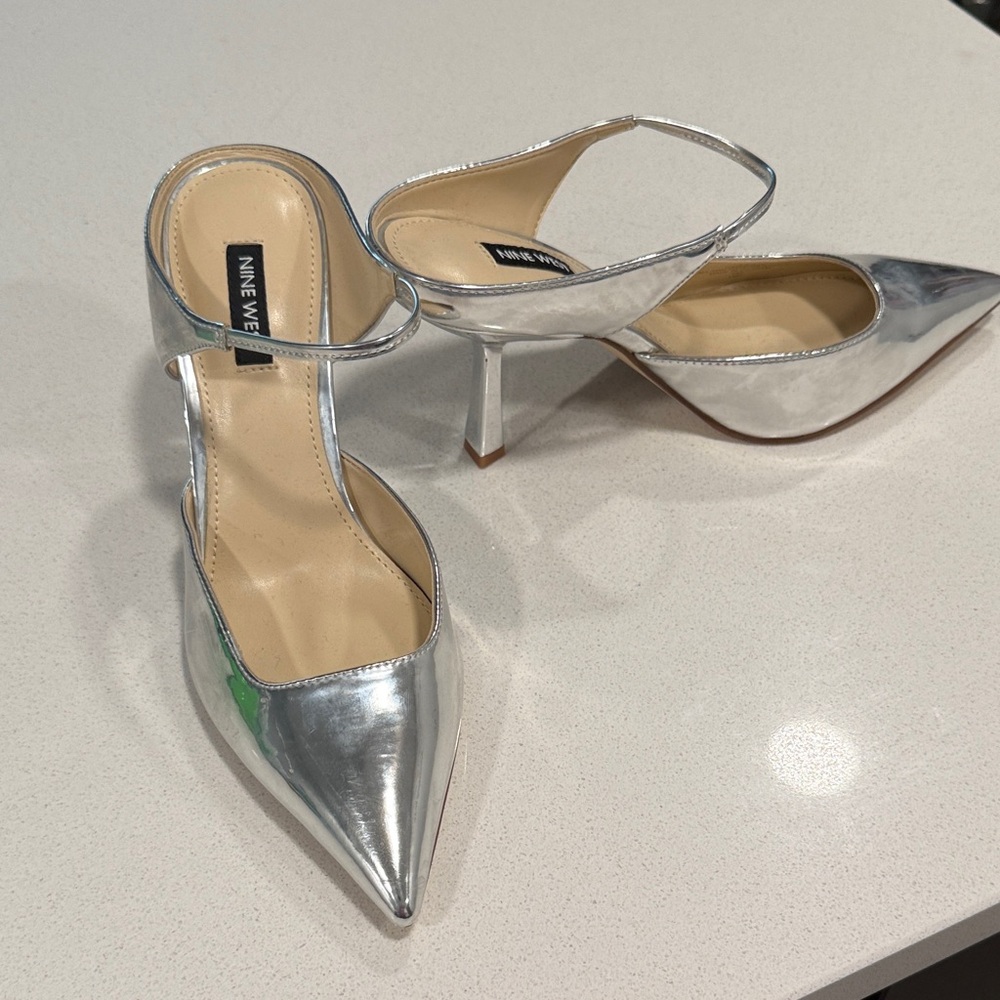 Nine West Metallic Silver Heels